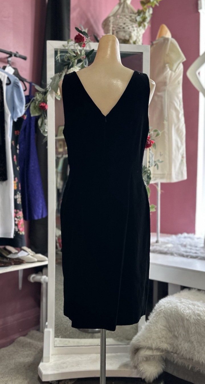 Vintage 90s Black Velvet Mini Dress Laura Ashley Beaded Cocktail Party M/L