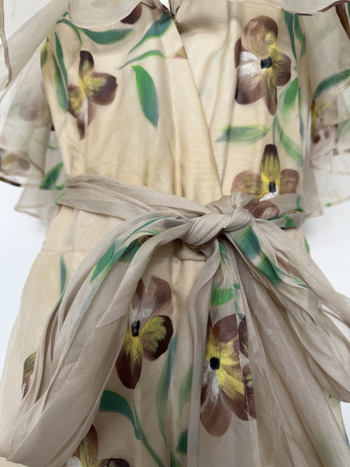 Vintage 1930s Hand Painted Cream Elegant Silk Chiffon Organza Garden Party Gown