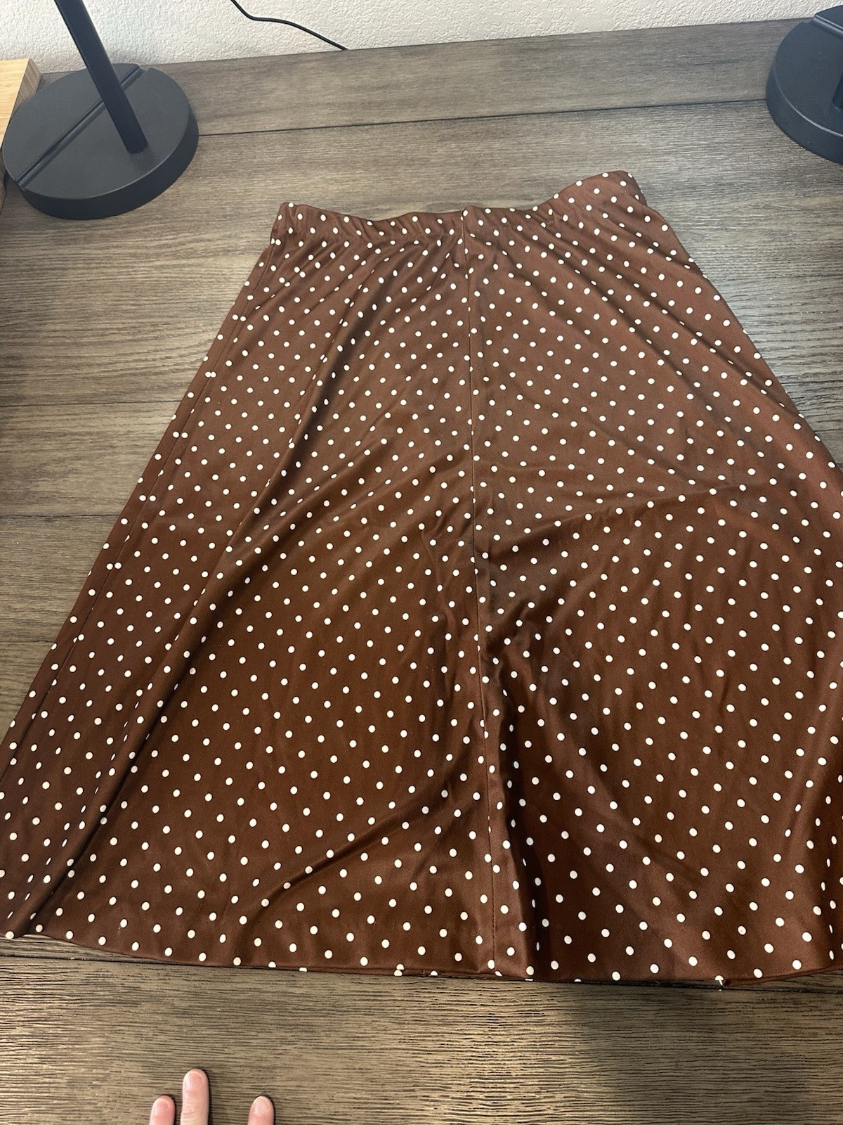 Vintage Polyester Skirt And Blouse Brown Polka Dots Size 12