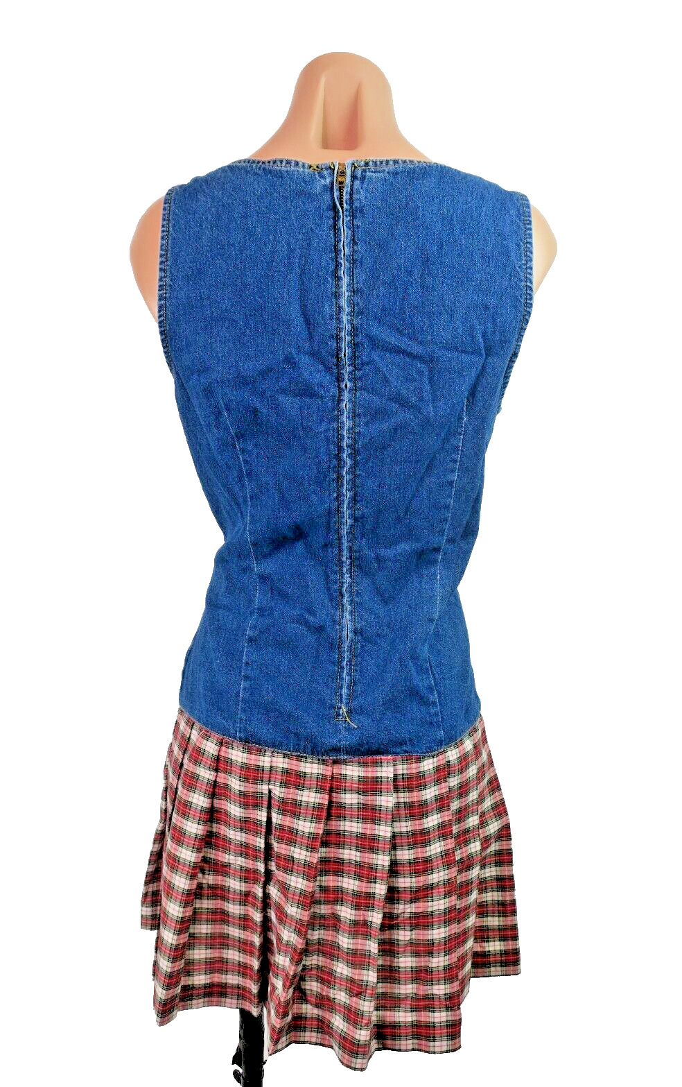 Plaid Pleated Rockabilly Grunge Dress y2k VTG 90s Paris Blues Denim Drop Waist