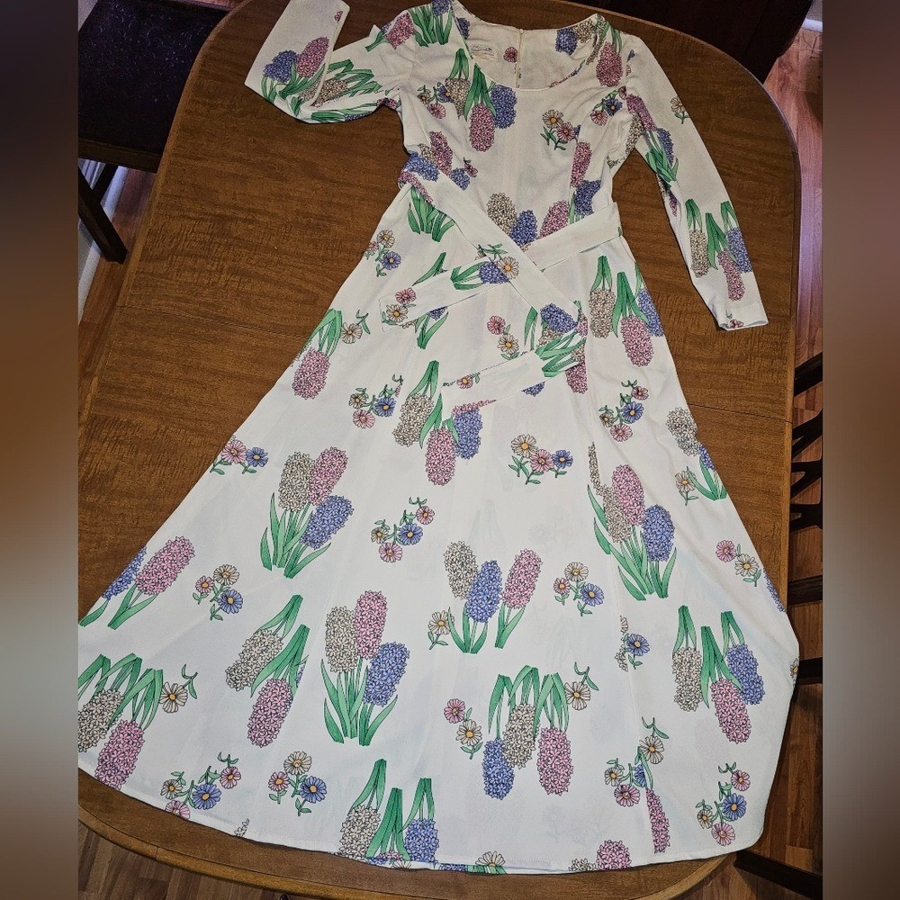 Vntg 60s 70s Serbin Of Florida Muriel Ryan Long Dress Gown Caftan Floral M L H7