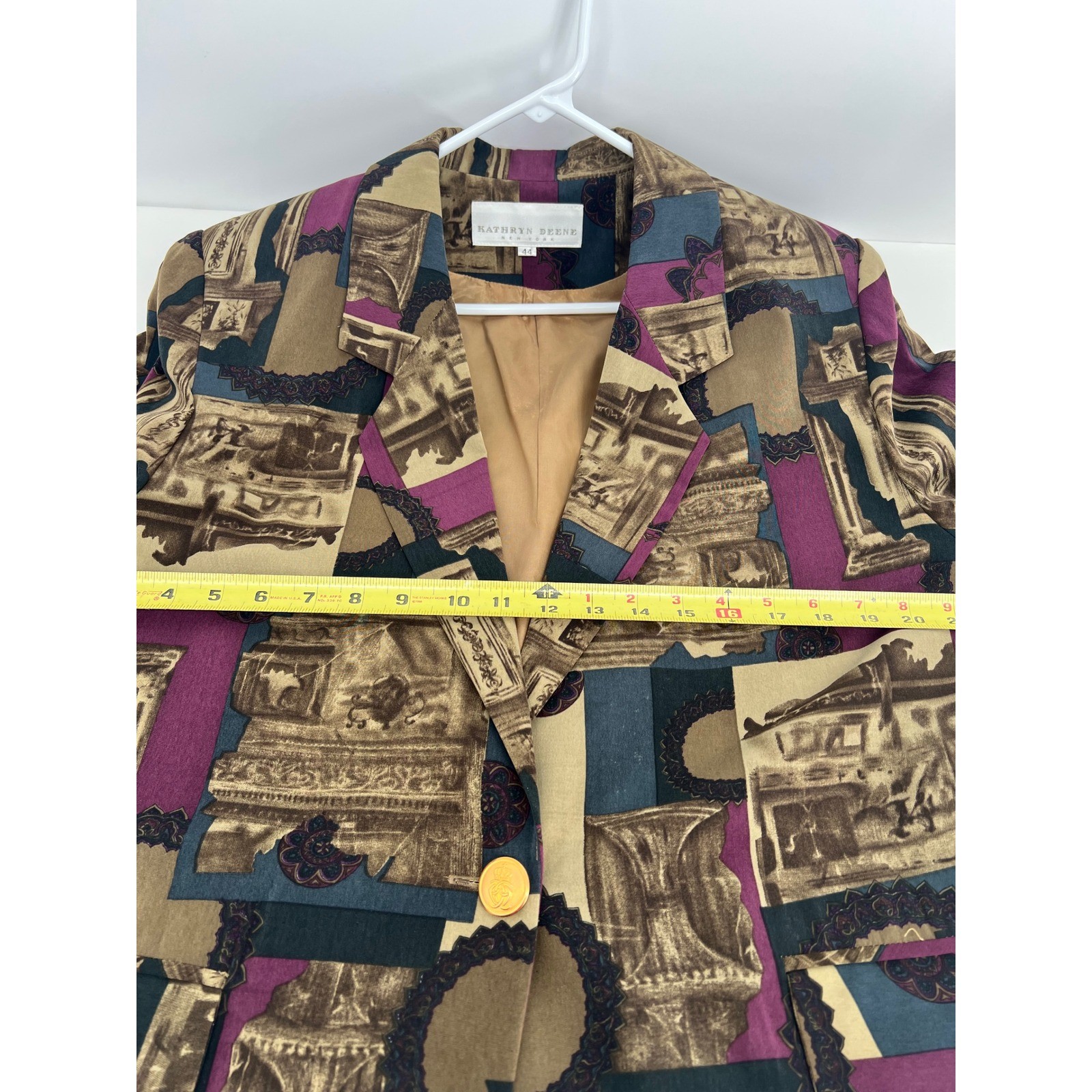 Kathryn Deene New York Vintage Architectural Print Blazer Purple Teal Size 44