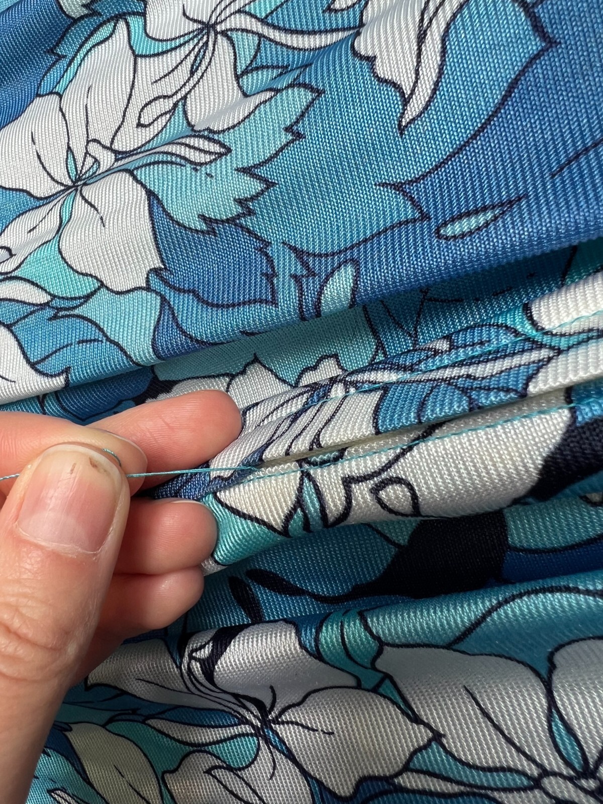 1960s 1970s Vintage Hookano Hawaii Blue Floral Dress with Watteau Back – Sm Md