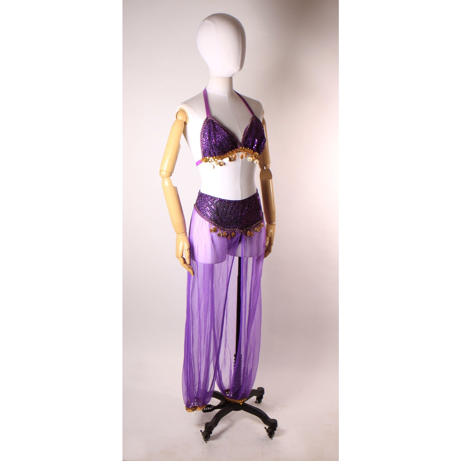 1980s 1990s Purple Gold Bikini Top & Pants Genie Belly Dancer Lingerie Costume