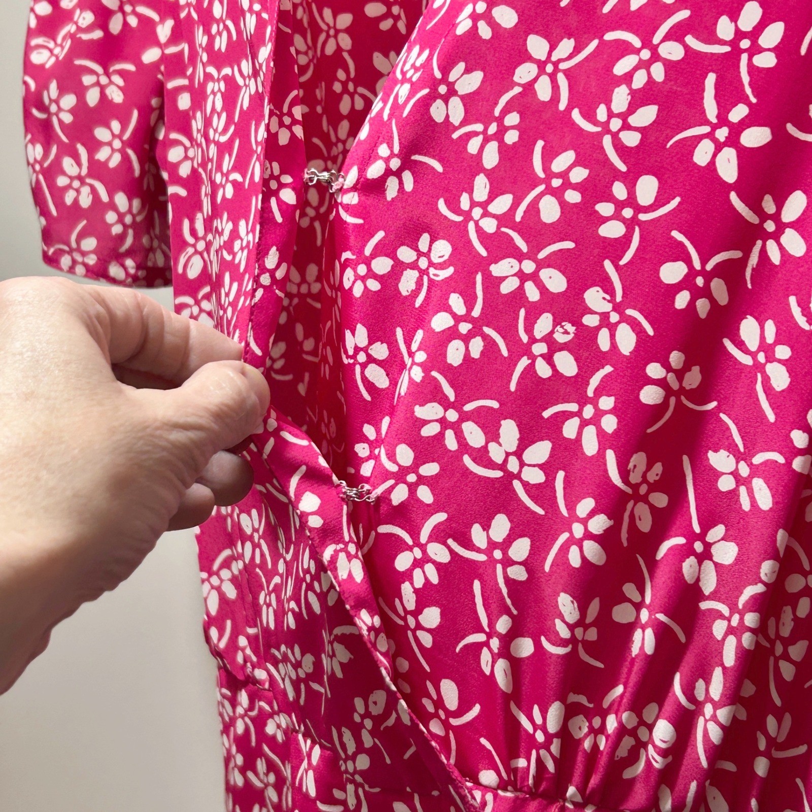 Wms Vintage 90s Midi Dress Pink Floral Faux Wrap Cottagecore Petites for Maggy