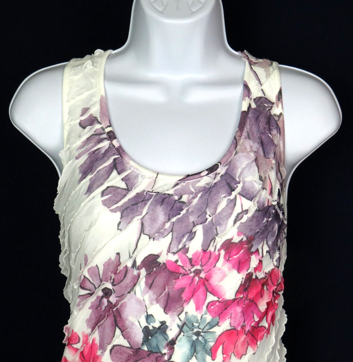 VTG 1980s 90s FLORAL DRESS CHRISTOPHER & BANKS SIZE SMALL RUFFLES POLY SPANDEX
