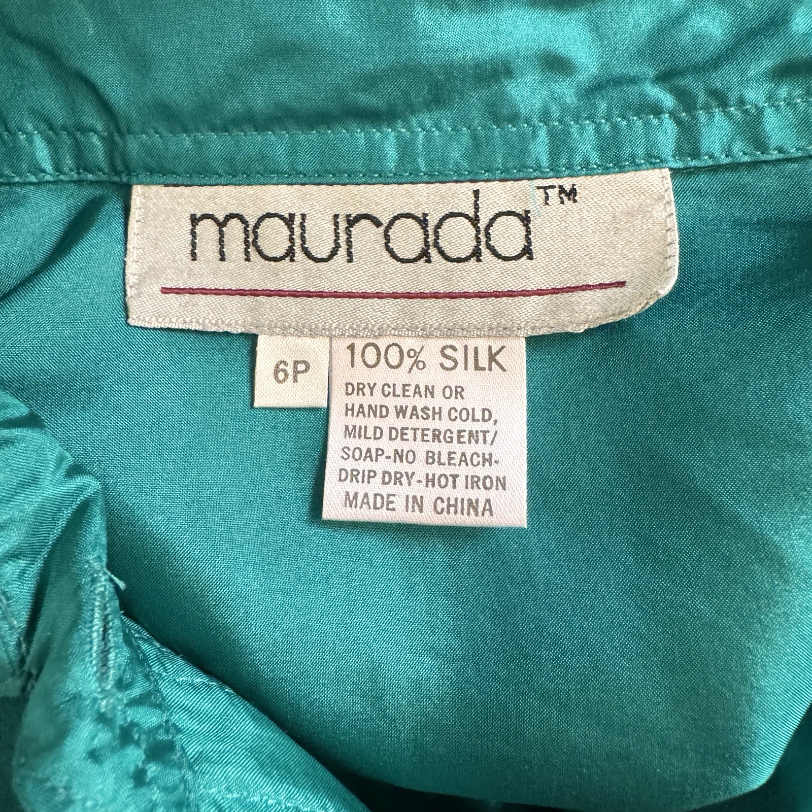 Vintage 80s Shirt Dress Tunic 6P Satin 100% Silk Emerald Green Button Front