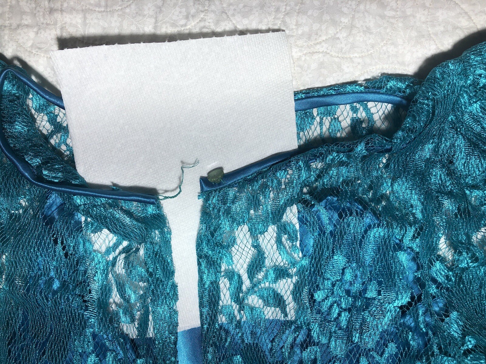 Vintage 80’s Lace Over Satin Teal Tea/Party Prom Dress Satin Bow Bling Sz 6 XS