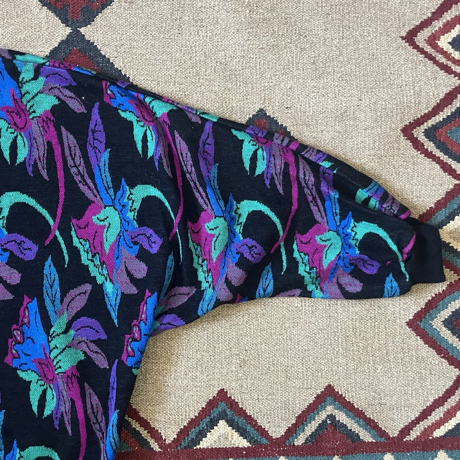 Vintage 80s Floral Dolman Batwing Sweater Women’s XL Acrylic Pullover