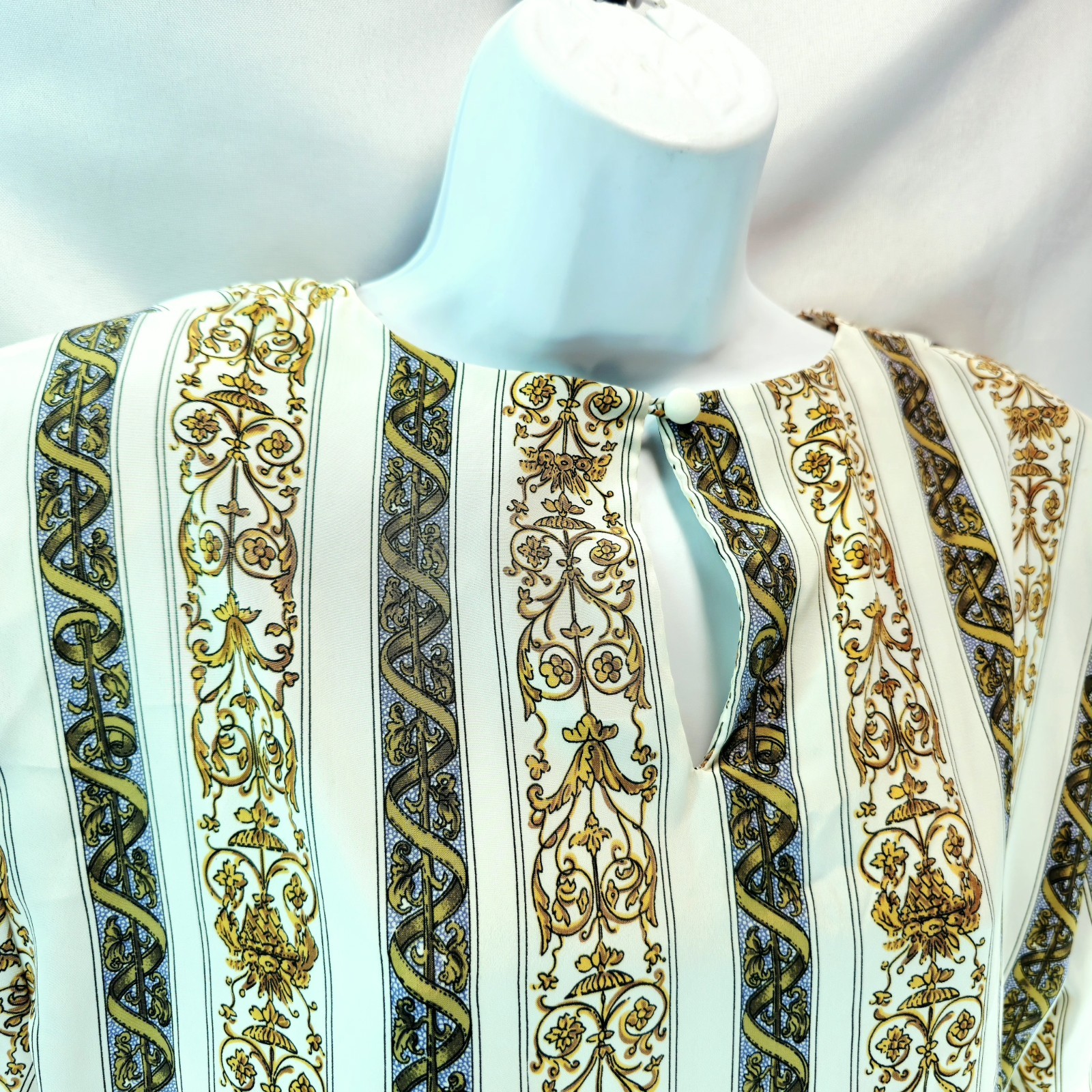 Versace Like Vintage 80s Baroque Blouse Casual Corner Size 10 Rare Sexy Womens