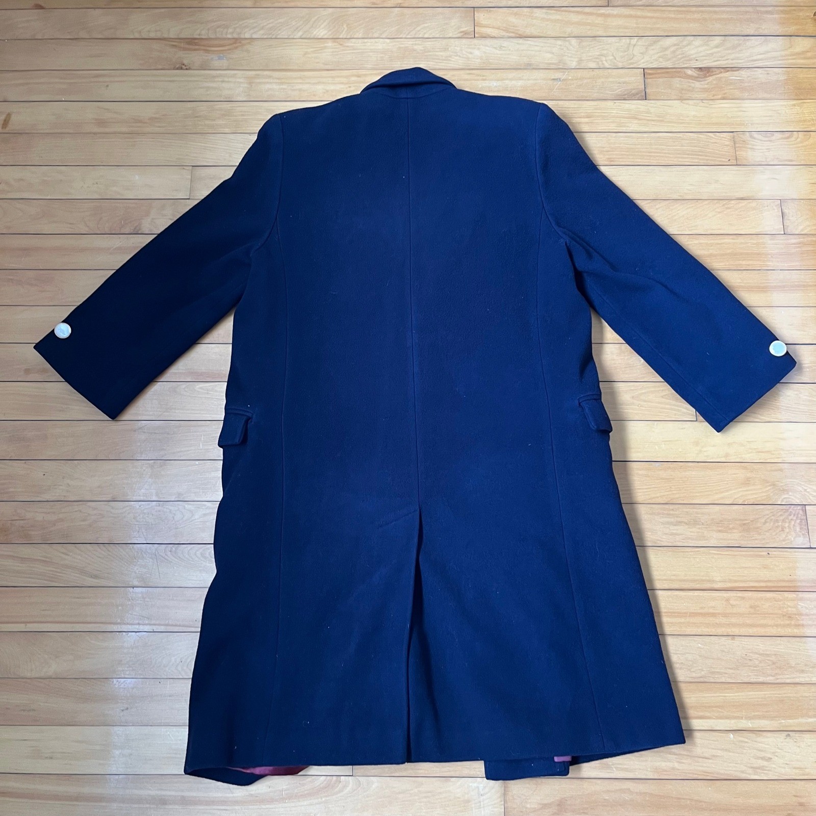 Holt Renfrew Vintage Navy Blue Women Virgin Wool Trench Coat Overcoat Size 7/8