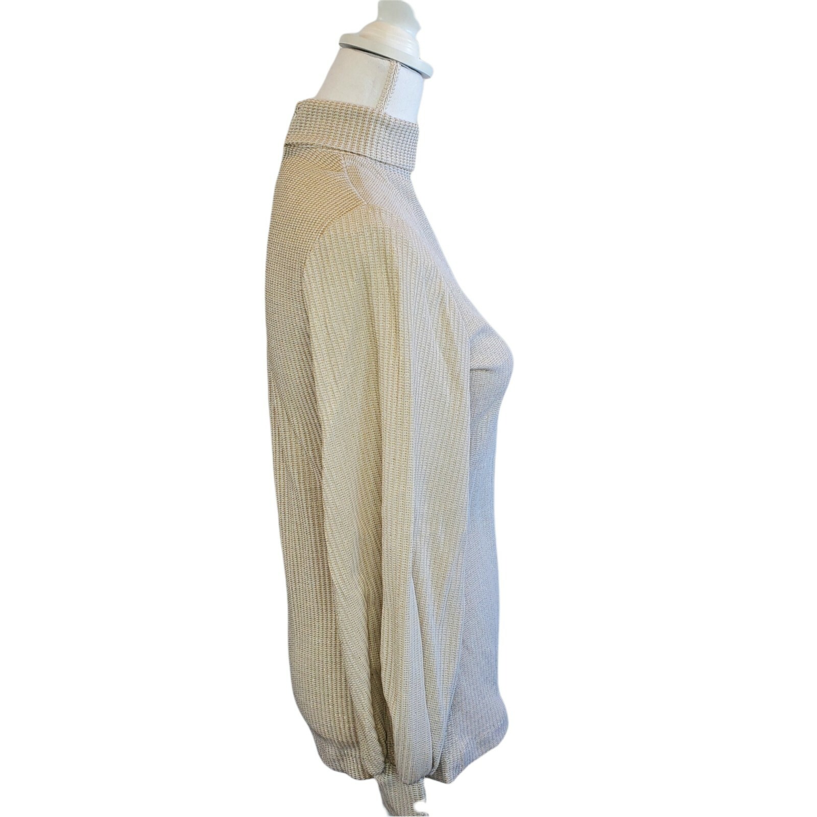 Neutral Beige Gold Metallic Sparklw Ribbed Turtleneck Vintage 80s Chic S/M