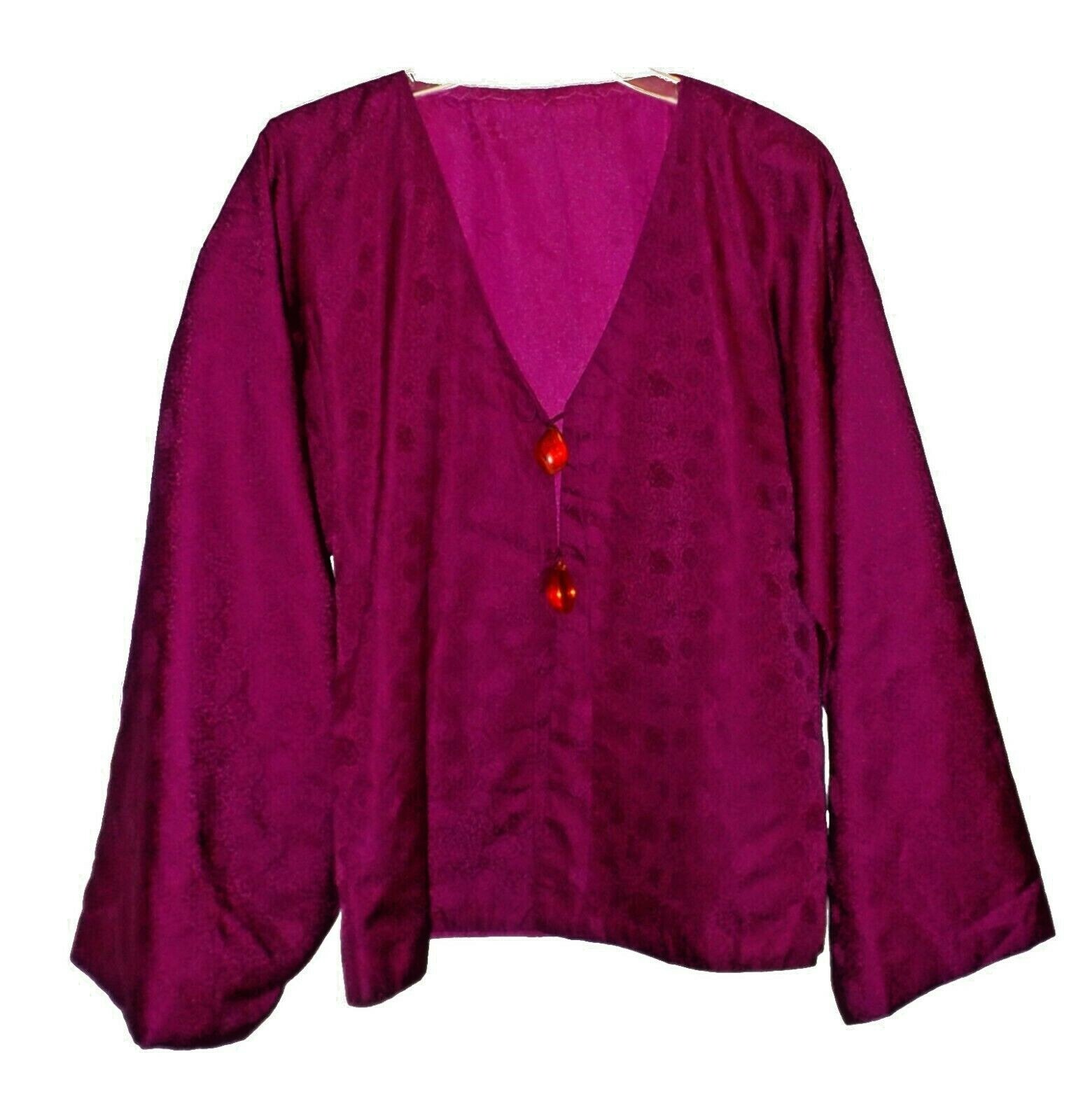 Vintage Blazer Lounge Jacket Handmade Jacquard Berry Lucite-Buttons M