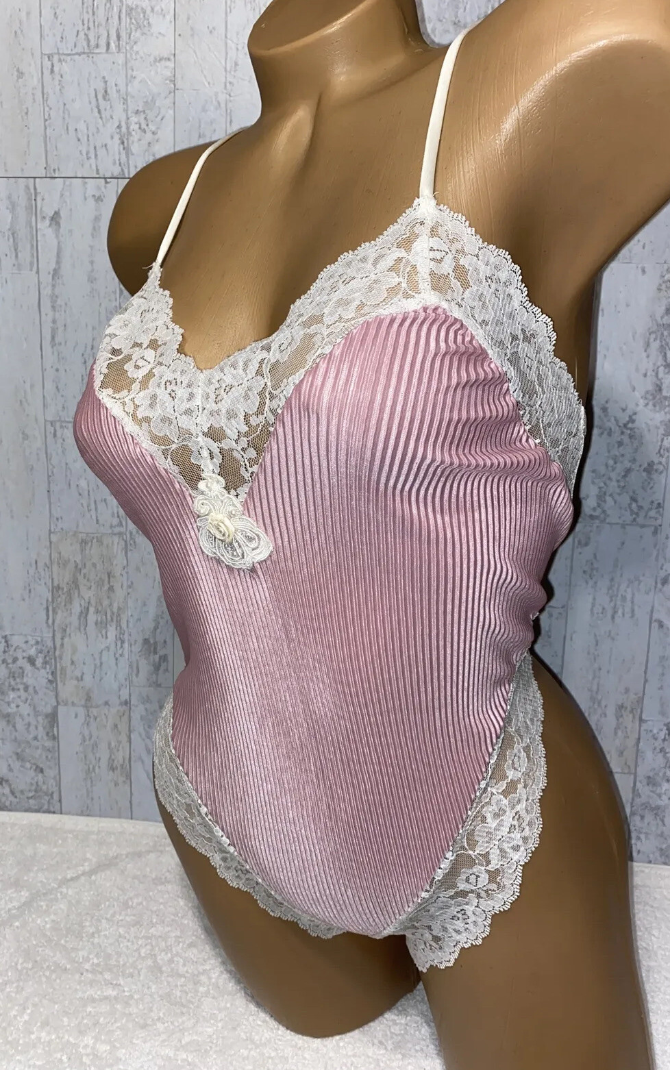 VTG Teddy DELICATES Nylon Lace Body Play Suit One Piece Corset Top Romper #L77