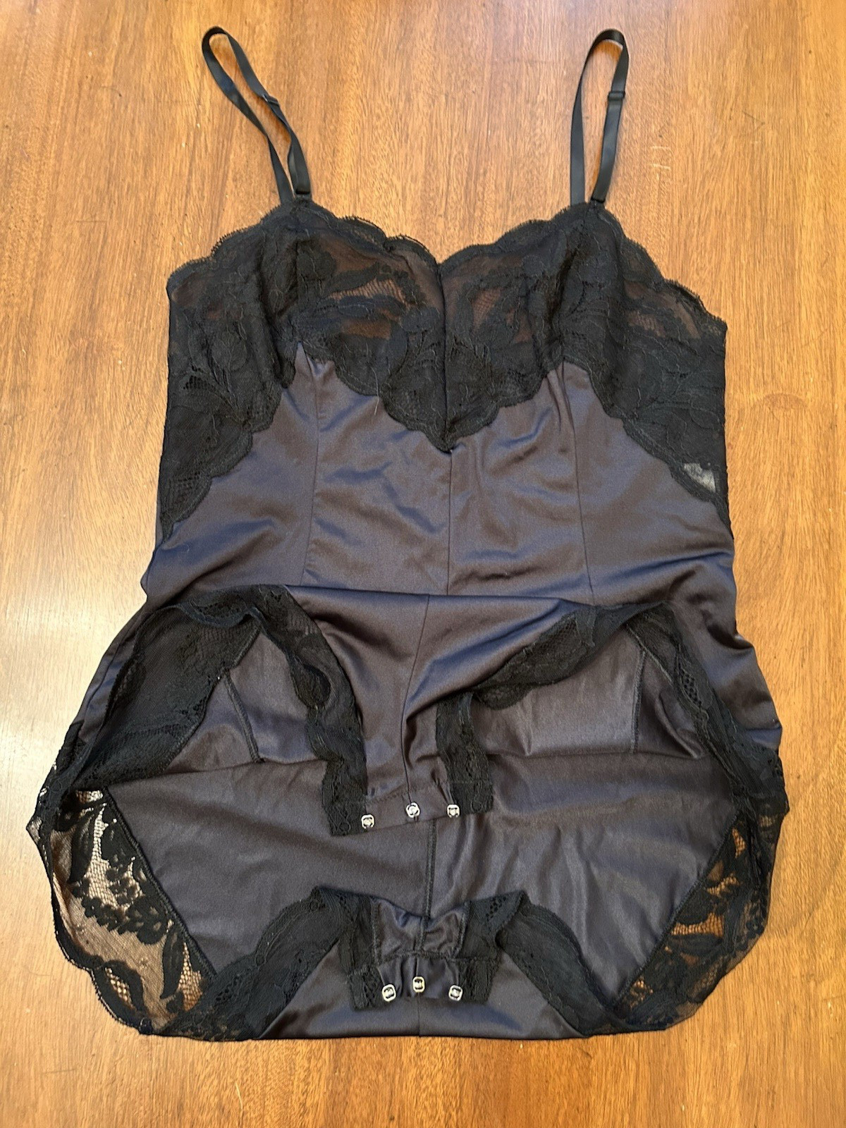 VTG Wonder Maid Lord & Taylor Teddy Bodysuit Lingerie Sz 32 Nylon Lace Black