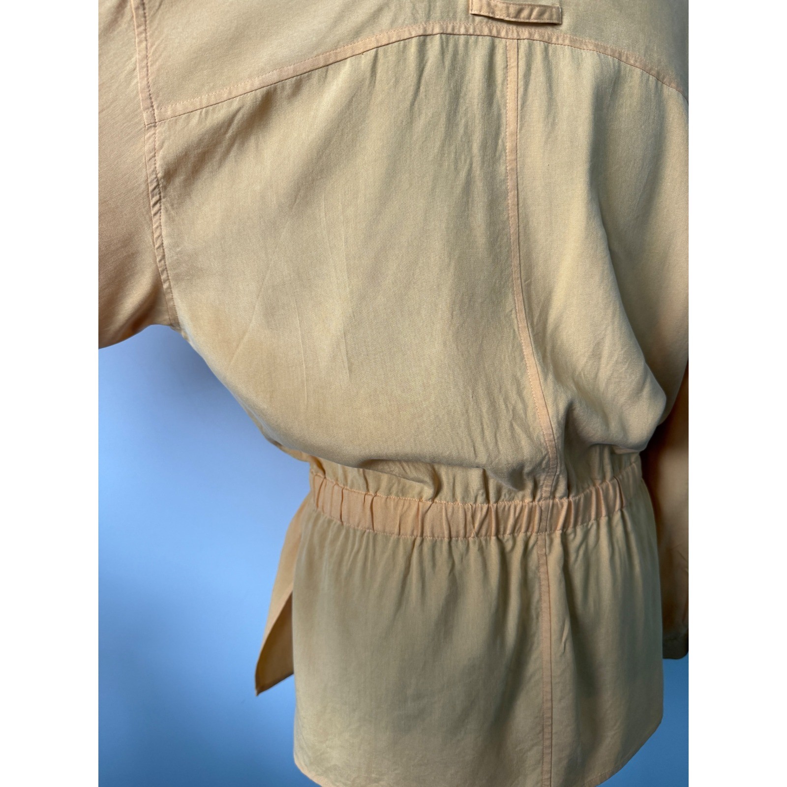 Norton McNaughton Petite Mustard Yellow 100% Silk Wrap Safari Jacket 12P Vintage