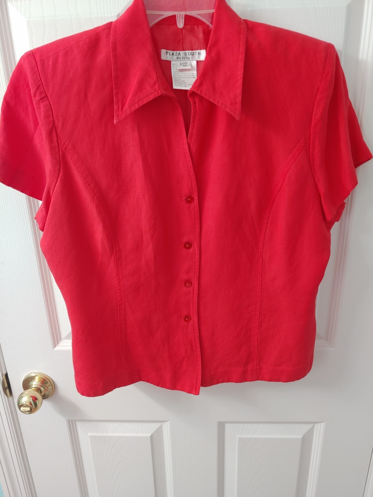 Vintage Suit Top Coral Red Shoulder Pads PLAZA SOUTH PETITES 14p Linen/rayon