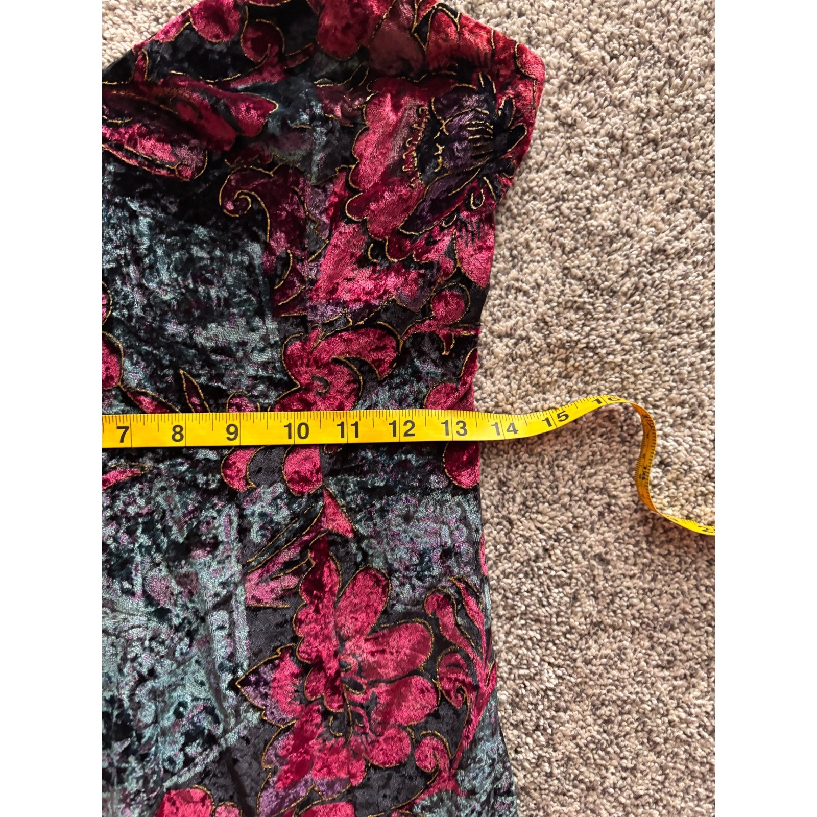 90s Rampage Floral Prom Velvet Bodycon Dress Burgundy Gold Burnout Vintage