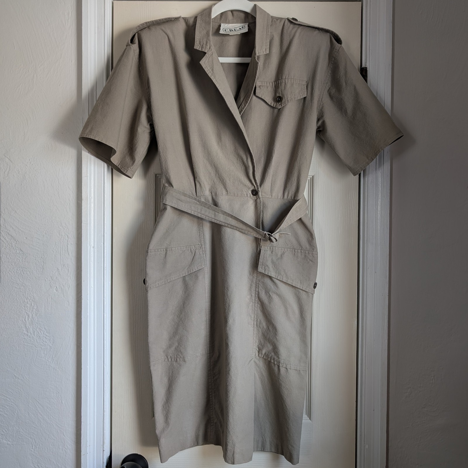 Vintage California Dress Code Phyllis Guzik Knee Length Belted Army Dress Size S