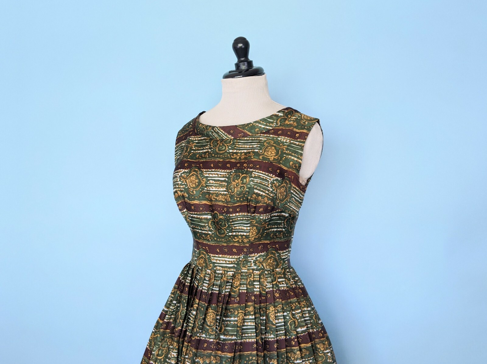 Vintage 50s Novelty Print Silk Day Dress, 1950s Striped Party Dress
