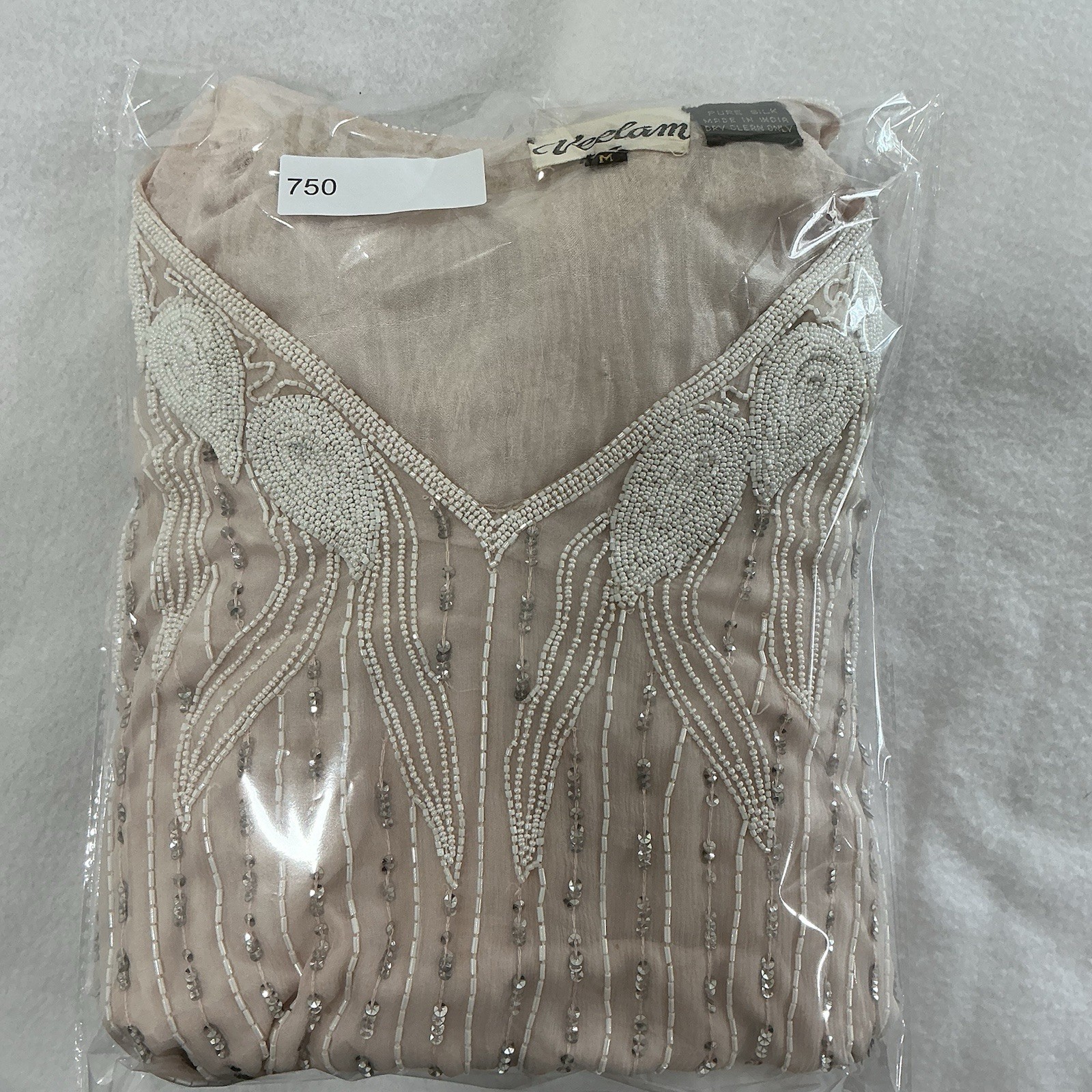 VTG 80’s Beaded Blush Silk Ensemble 1920s Flapper Style Size Med. Hollywood Glam