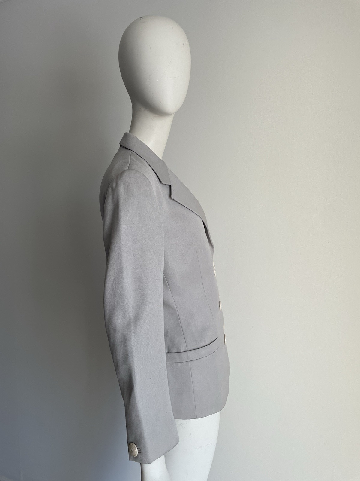 Vintage 1990s Gianni Versace Light Gray Wool Double Breasted Blazer Jacket 40