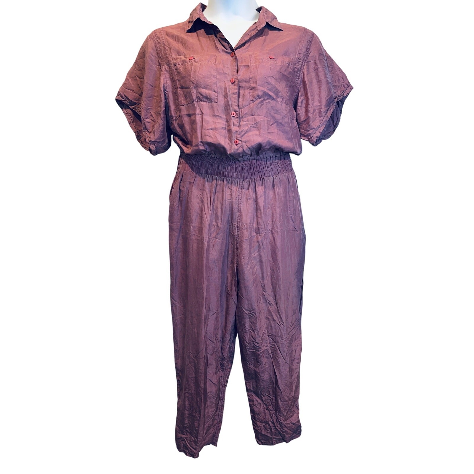 VINTAGE 80s VIVAI Fashion Washed Parachute Silk Jumpsuit Size Medium