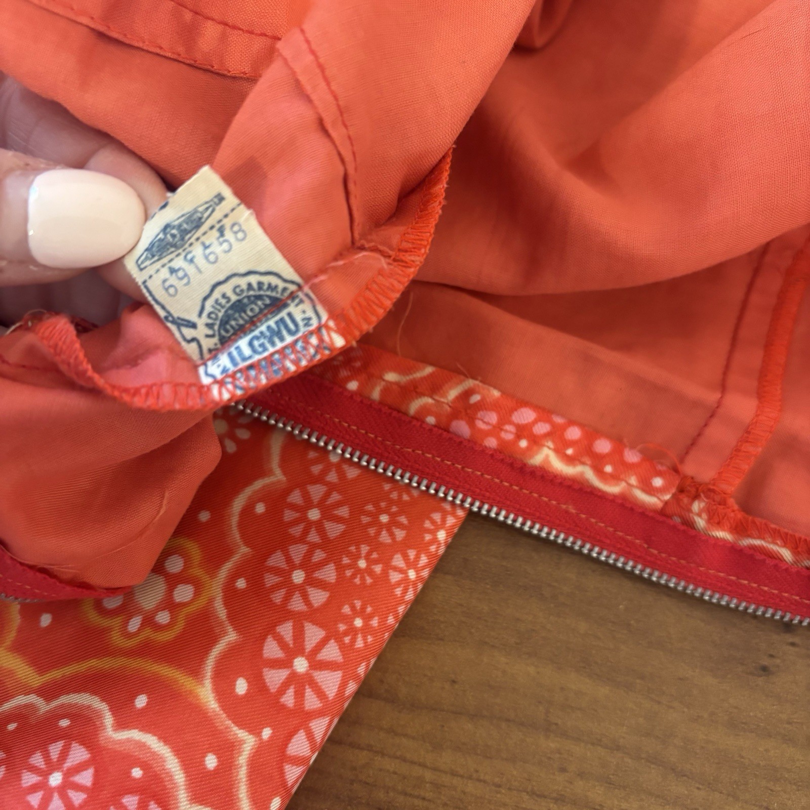 VTG 60s Mod Sheath Dress Orange Pink Psychedelic Paisley Silky Union Made S/6