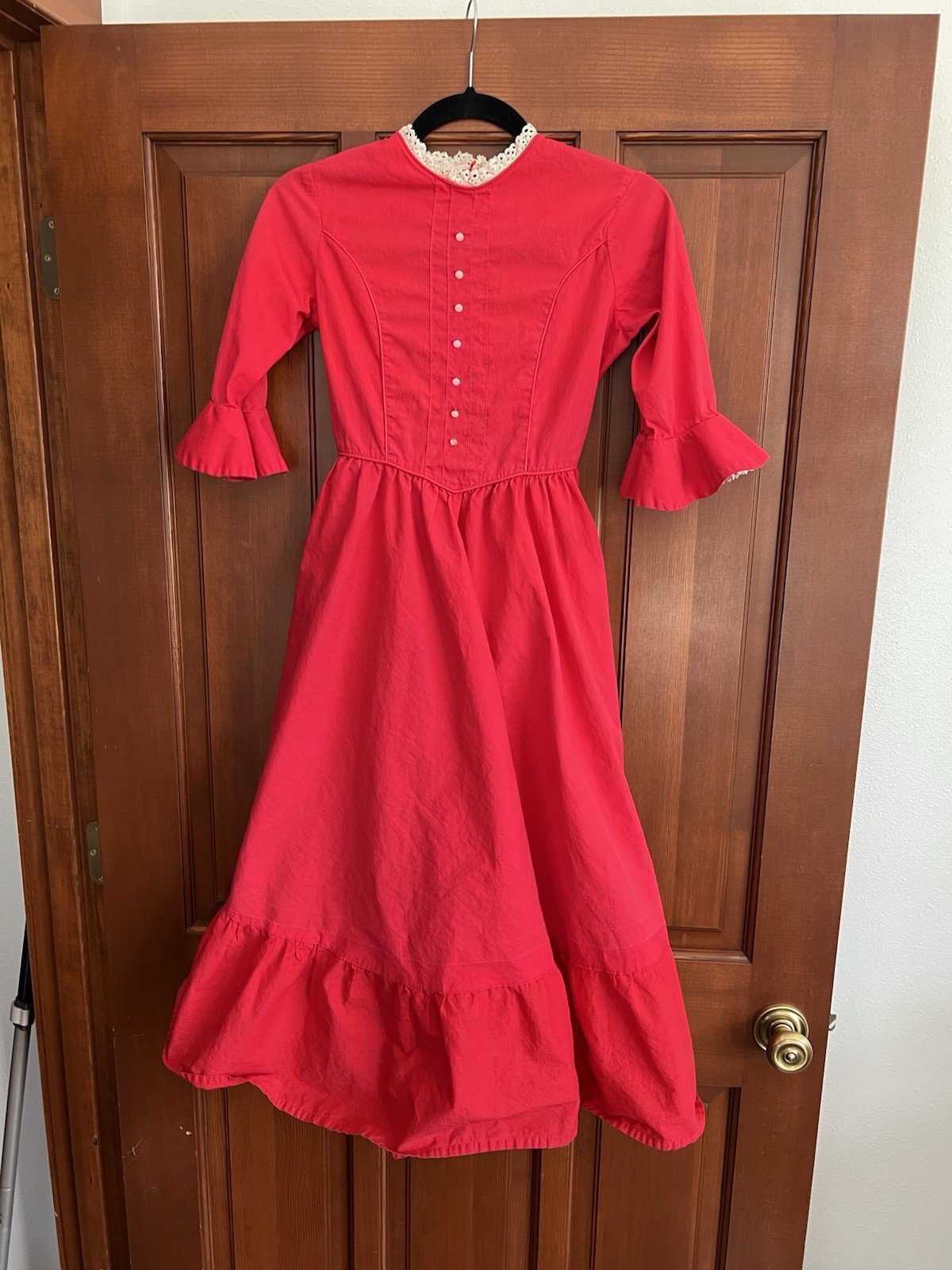 Small Vintage Cottage Core Prairie Hot Red Dress, No Brand