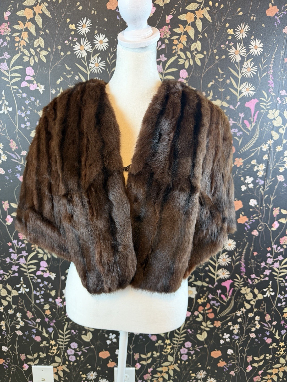 Vintage Fur Mink Stole Shrug Wrap Cape Jacket Sable Brown