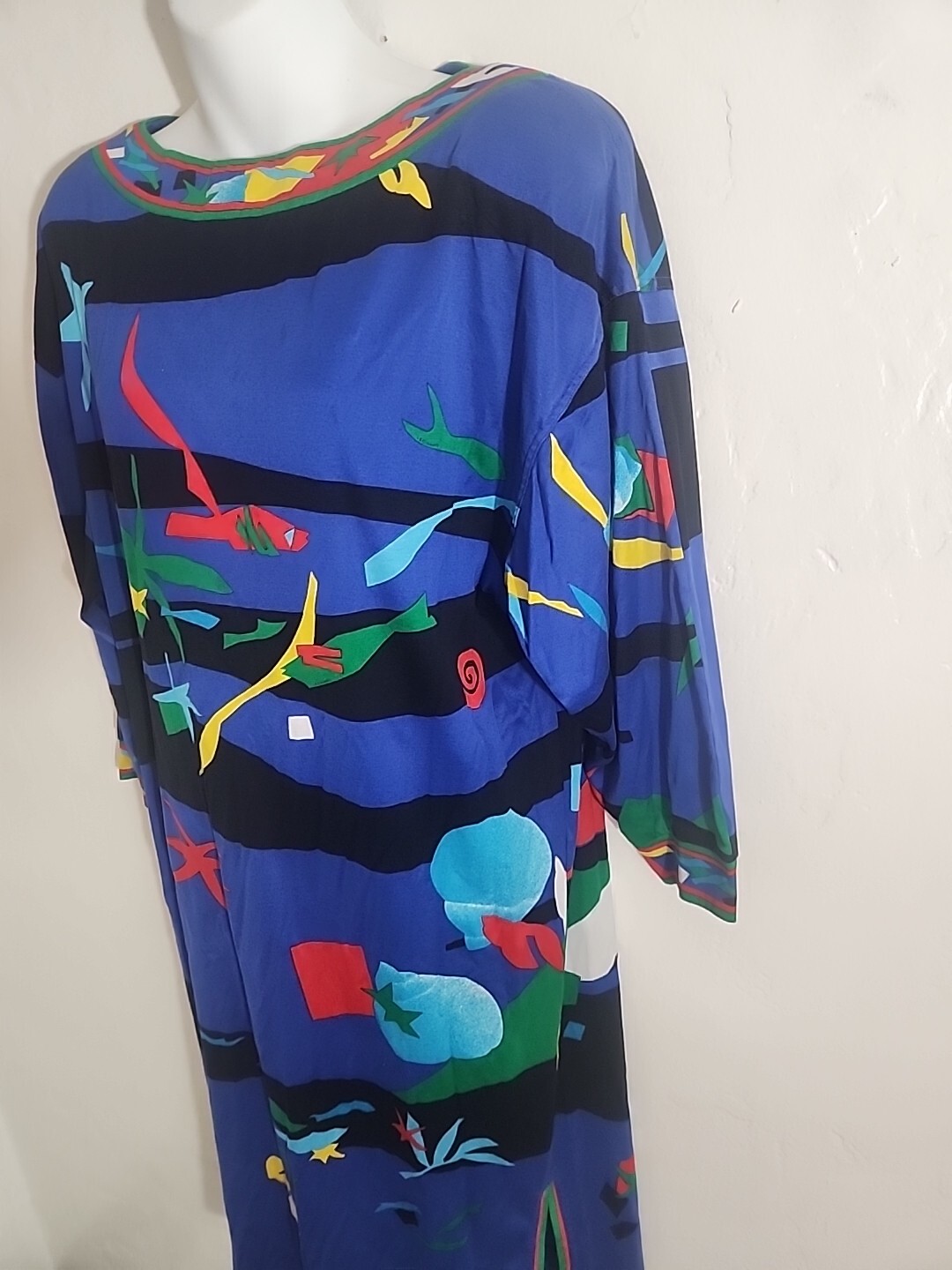 vintage leonard dress 1980’s vibrant multi color abstract print large ? italy