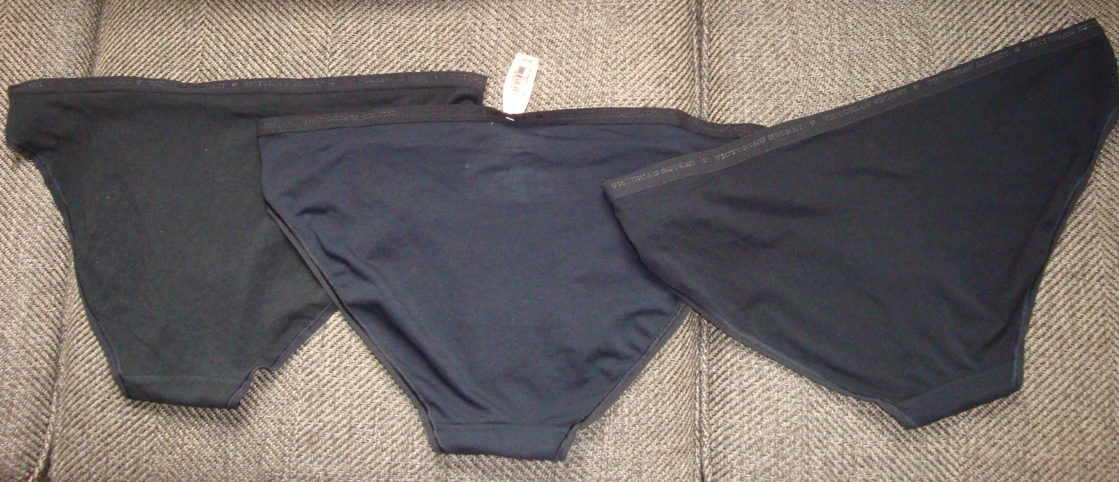 Lot of 3 Victoria’s Secret XL Vintage Black Cotton Logo Waist Bikini & Hiphugger