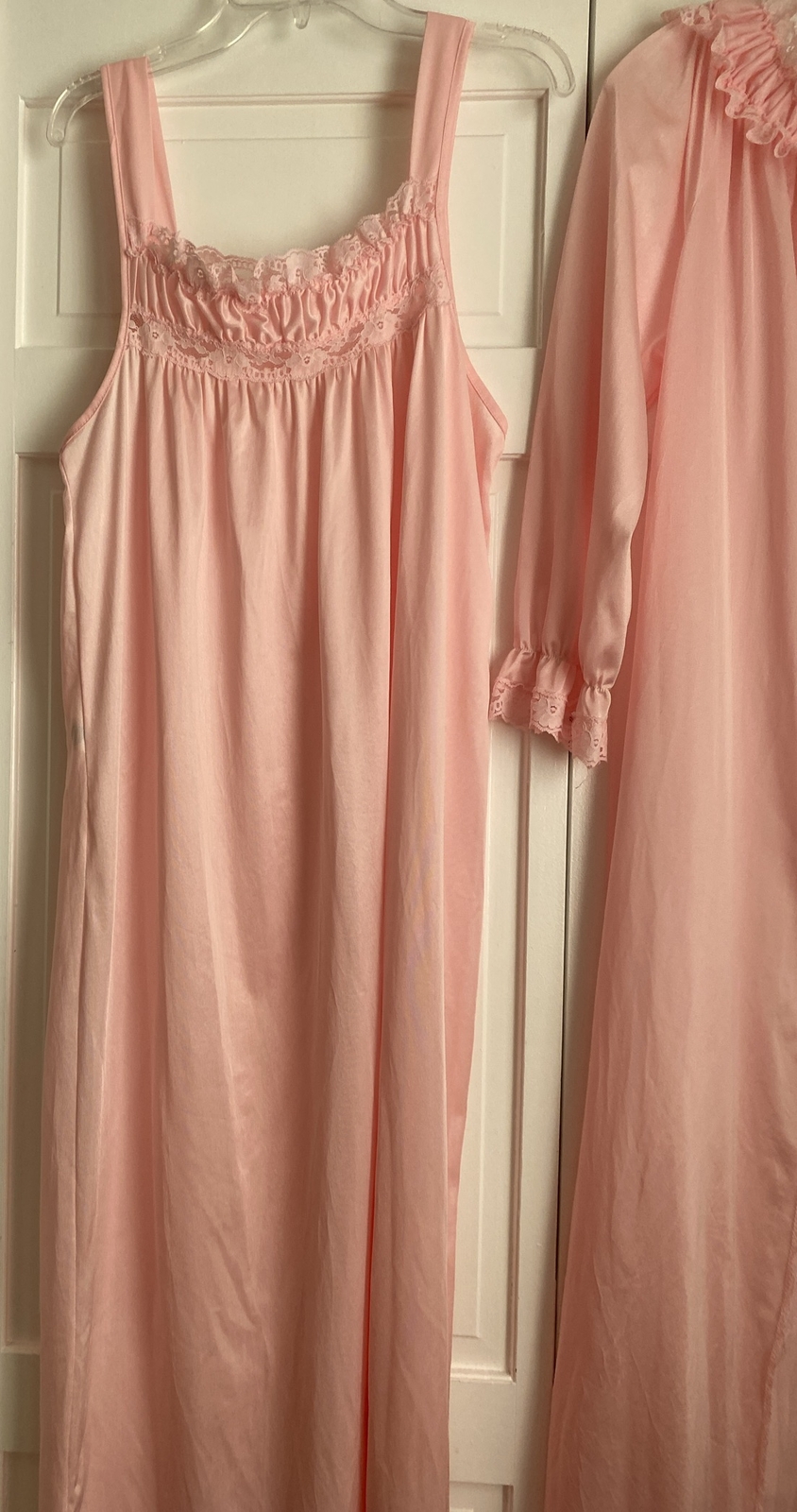 Vintage Glencraft Nylon w/ Lace Peignoir SET Long Nightgown Robe Lingerie Medium