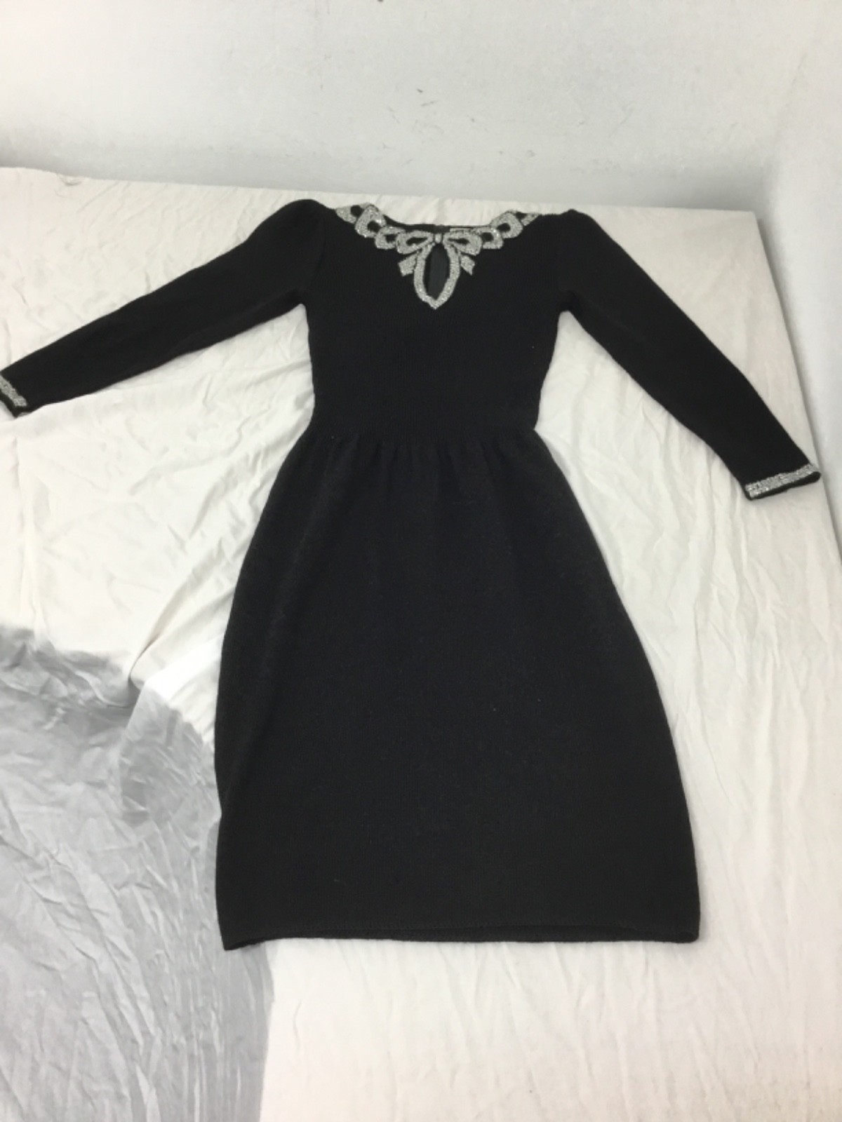Don Sayres for Wellmore, Black Sweater Dress, Rhinestones, Sz 10, (SR549)