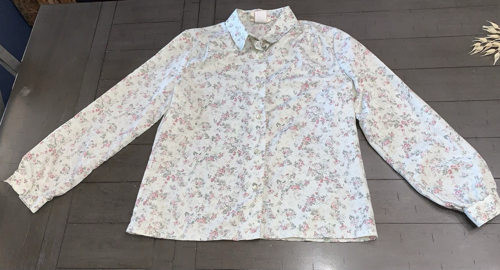 B7 70s ALLYSON HOLLEY AH DALLAS SHIRT PINK FLORAL Sz 14 SATIN/POLY PEARL BUTTON