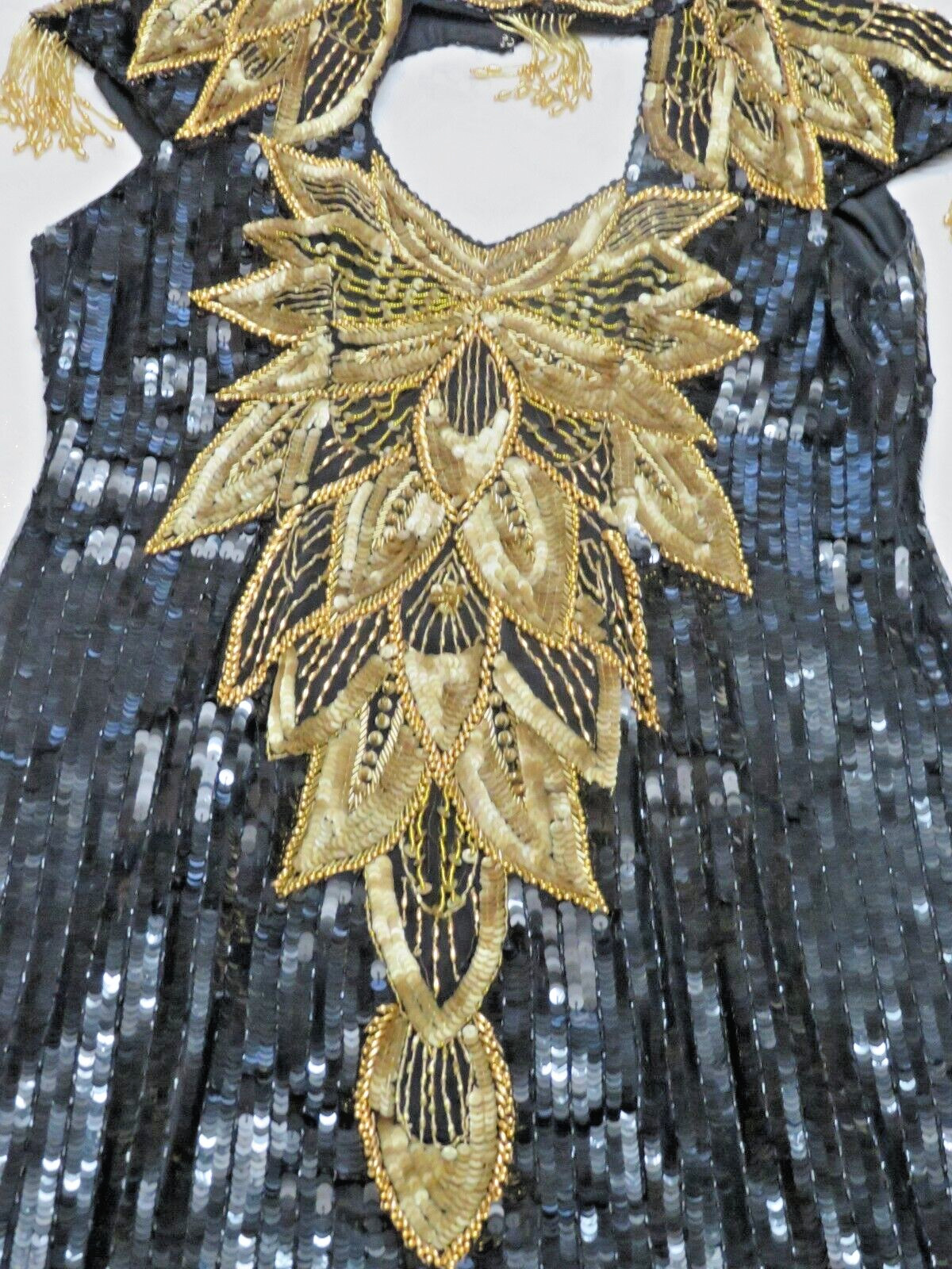 1990’s VTG Vanna White Original Beaded Sequin Dress Size M Gold & Black Beading