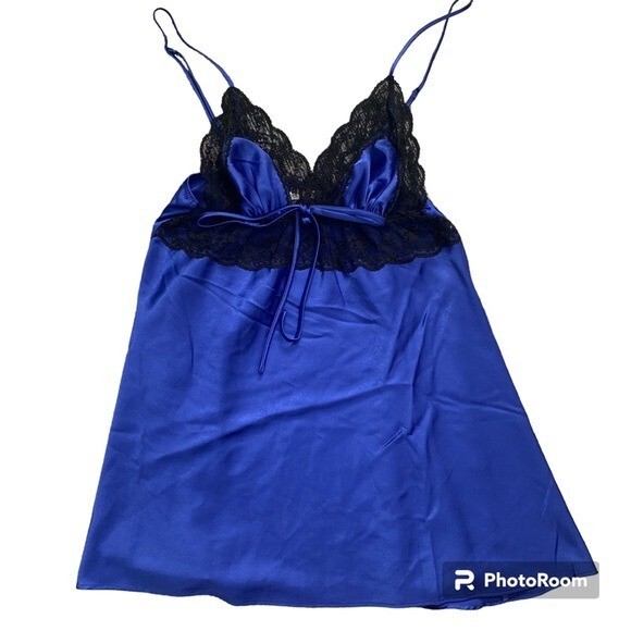 Vintage Victoria’s Secret Satin Purple & Black Lace Detailing Babydoll Slip Sz S