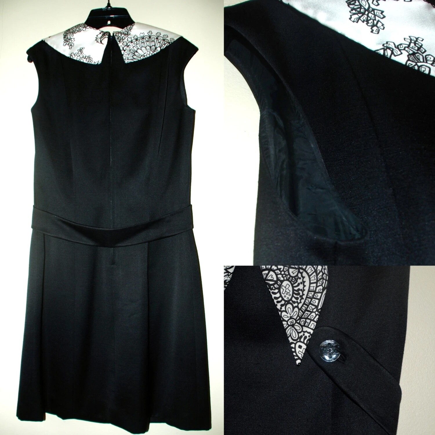 Vintage 60s Mod Black & White Scarf Silk Dupioni Shift Dress Mid Century Office