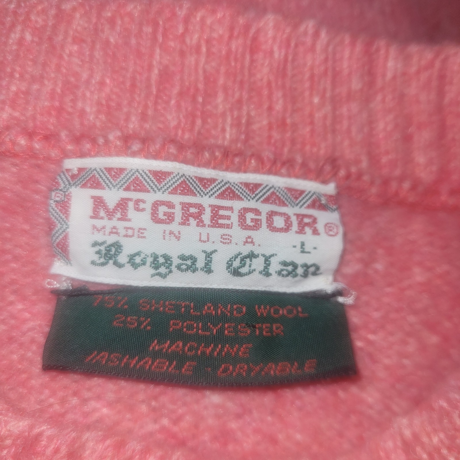 McGregor Royal Clan Vintage Pink Shetland Wool Blend Crew Neck Sweater L