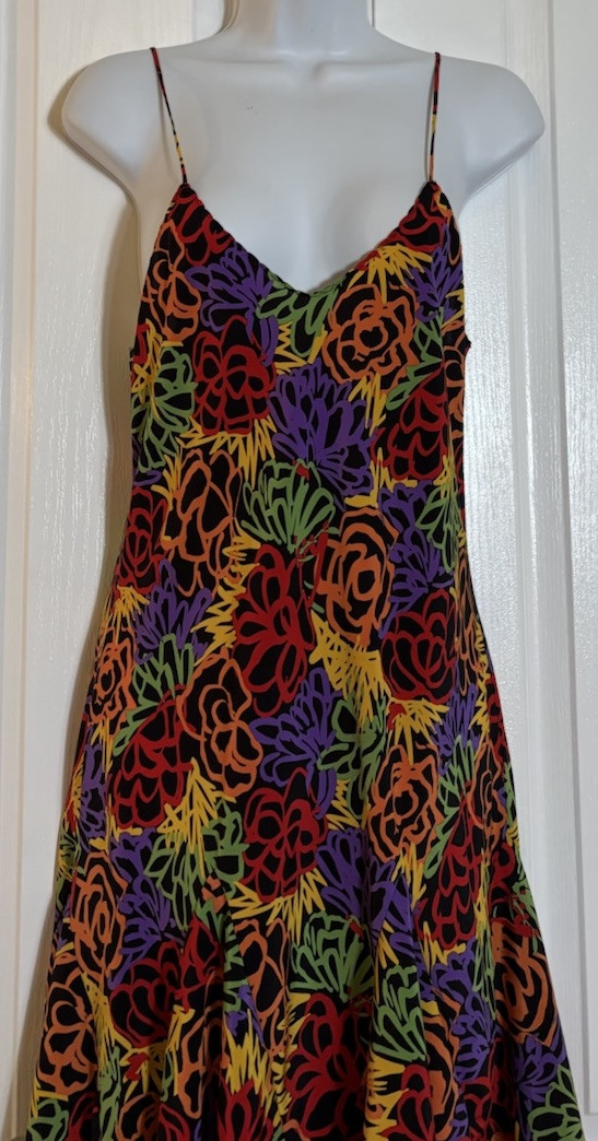 Vtg Papillon by Paula Corbone Nightgown Bold Print Handkerchief Hem USA Small