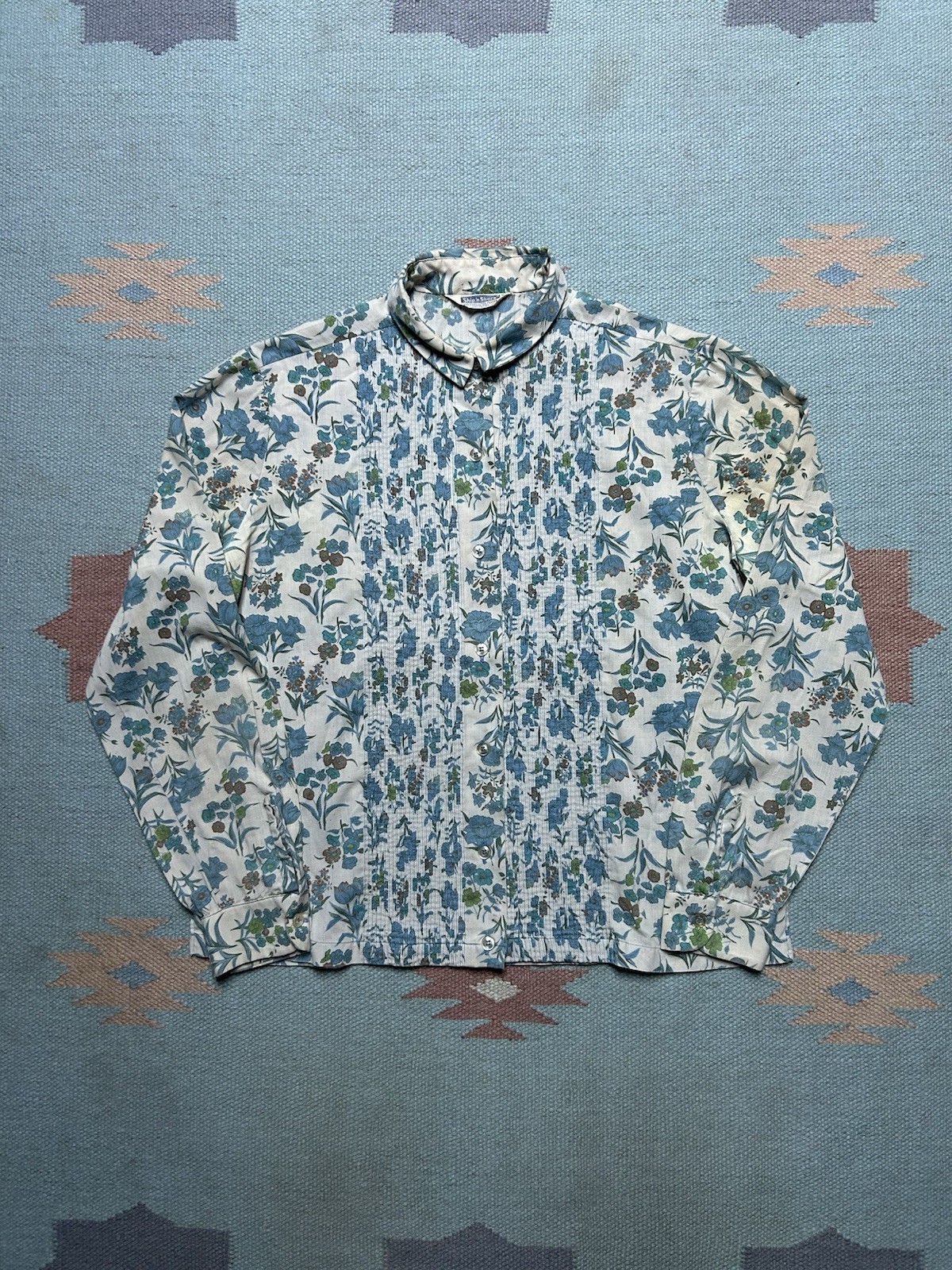 Vintage 60s ship n shore blouse shirt long sleeve poly cotton floral women’s 34