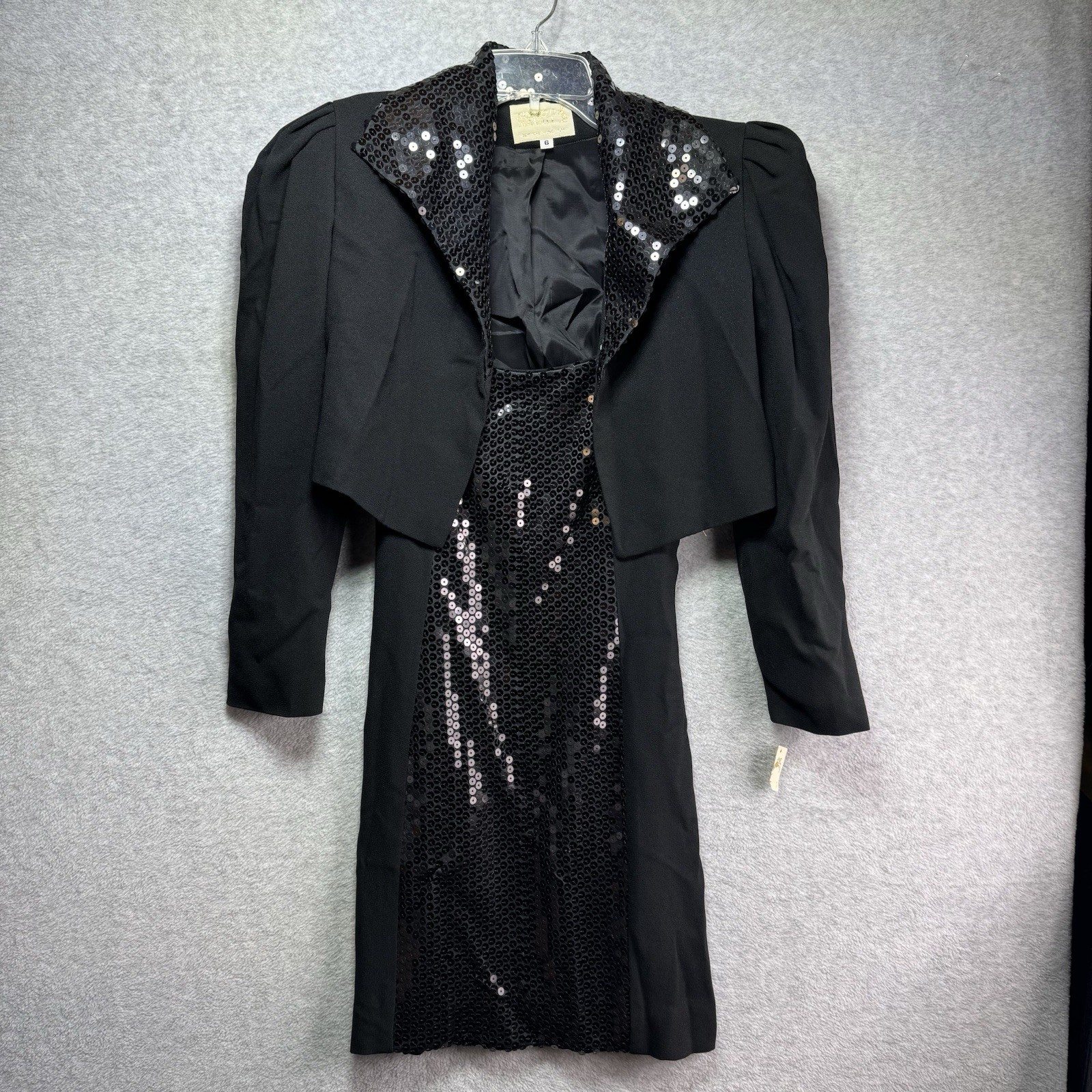 NWTVintage 80s ALBERTO MAKALI Dress Jacket Set Size 6 Black Sequins Retro Glam