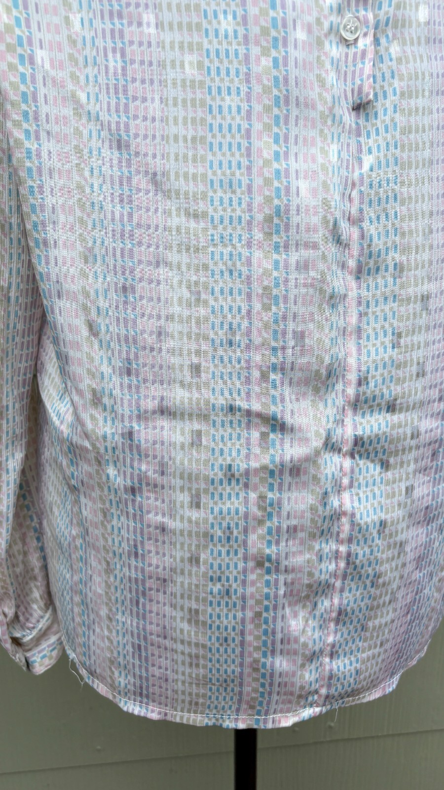 vtg Nicola 70s 80s Pastel Granny Silky Mock Neck Scarf Secretary Poet Blouse