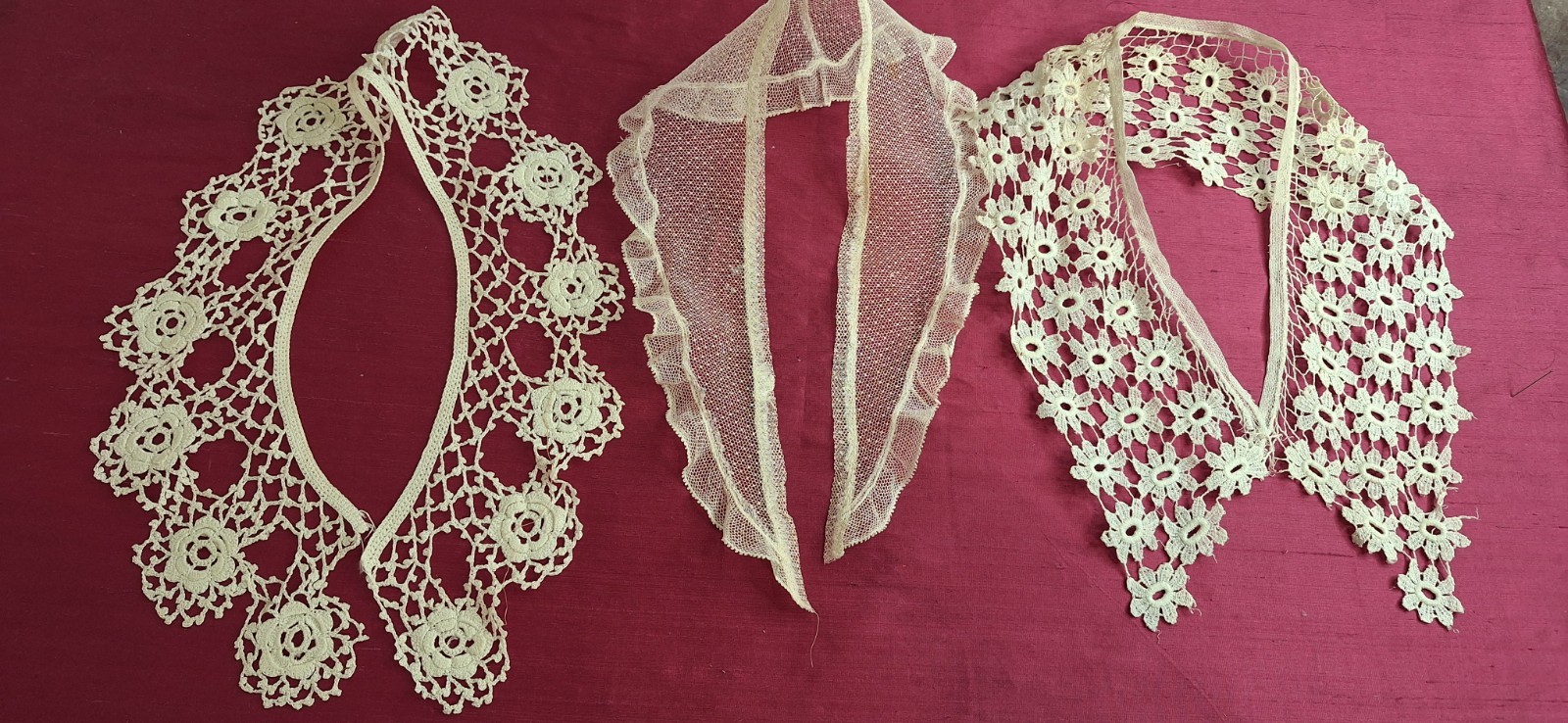 Antique Edwardian Victorian 4 White Cotton Handmade Collars Beautiful