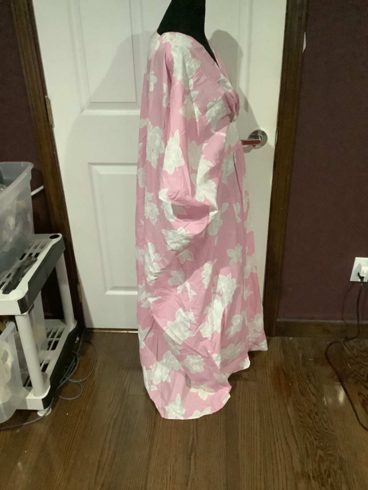 vintage Orchid Fashions pink & white floral Hawaiian Mumu Tiki dress O/S