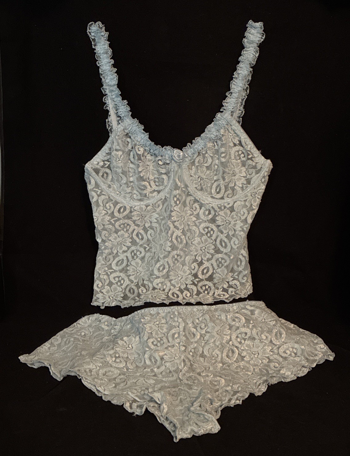 Vtg Inner Most Baby Blue Lace Camisole & Panties Size XL Underwire Sears