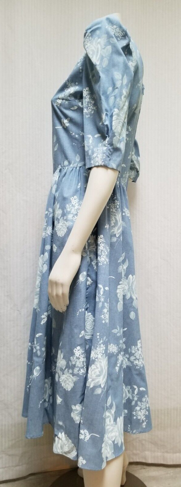 NWT Vintage 1980/90s SG GILBERT Blue White Floral LAURA ASHLEY-Esque Dress – S/M