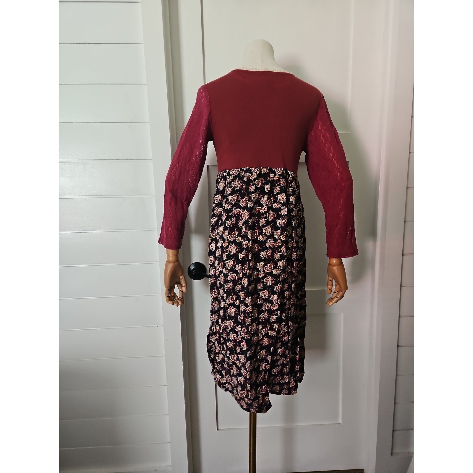VTG 90s LA Chic California Floral Dress Burgundy Grunge Prairie Cottagecore S