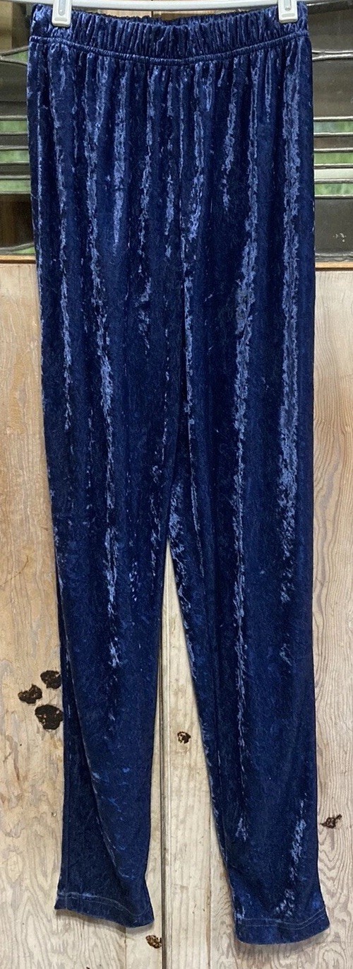 80’s Vintage Crushed Velvet Dark Blue Slim Soft Pants Elastic Waist EUC