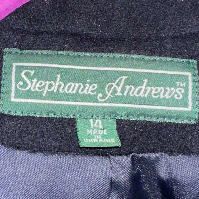 Vintage Stephanie Andrews 100% Wool Long Navy Coat 14 Double Breasted